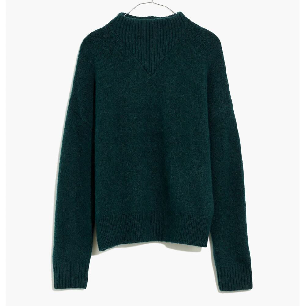 Madewell Dillon Mockneck Pullover Sweater Heather Spruce Green SMALL Wool Alpaca